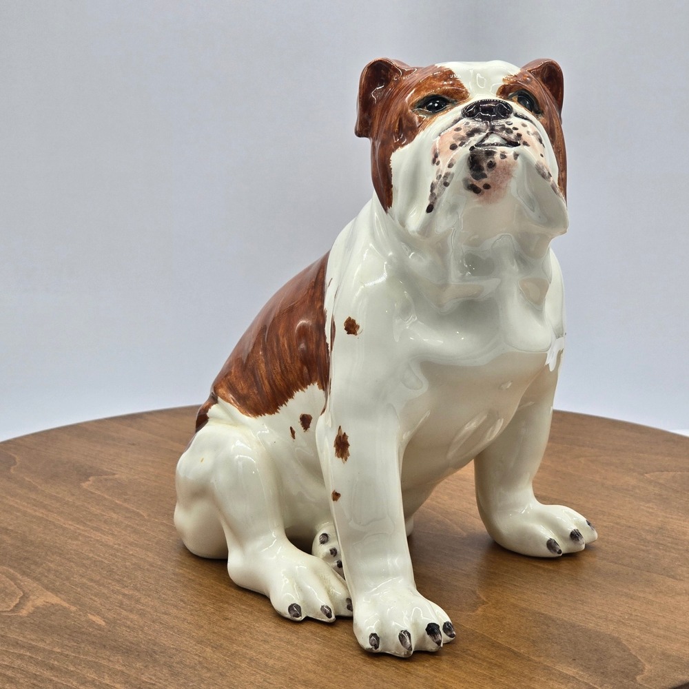 Antique Shafford Bulldog‎ Brown White Ceramic Sitting Dog Japan Collectible
